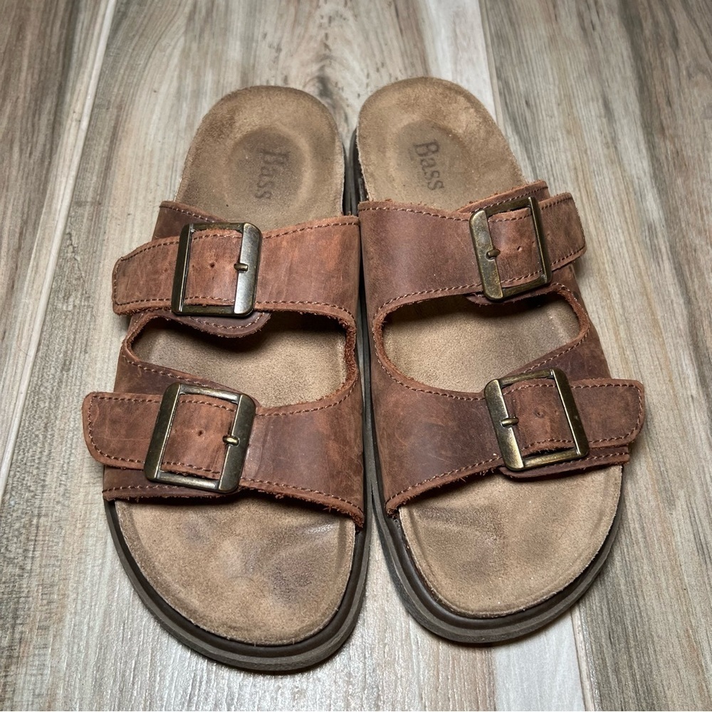 GH Bass & Co Made in Italy Men’s Double Strap Brown Leather Sandals Mens Size 10 - Picture 3 of 12